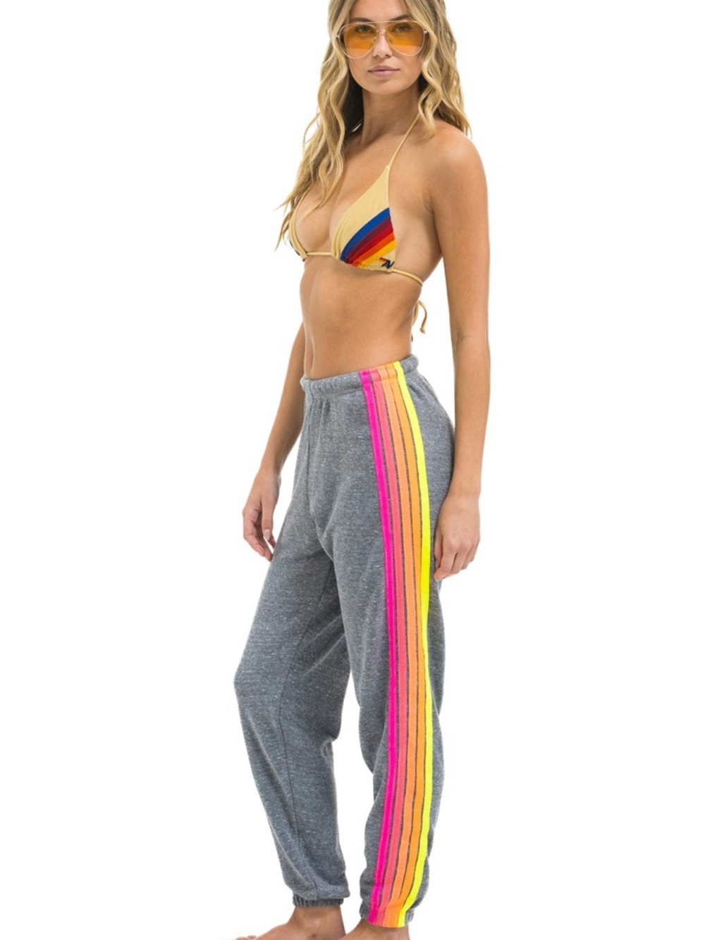 Aviator Nation 5 STRIPE SWEATPANTS GREY / NEON